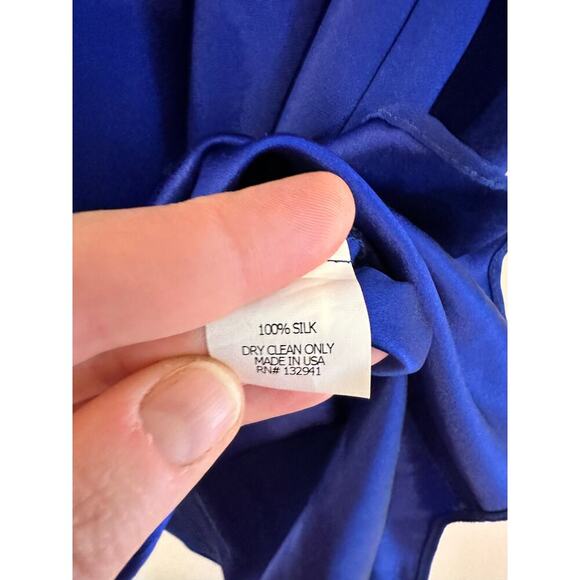 Amanda Uprichard 100% Silk V-Neck Long Sleeve Royal Blue Mini Shift Dress Size 2 - Picture 5 of 6